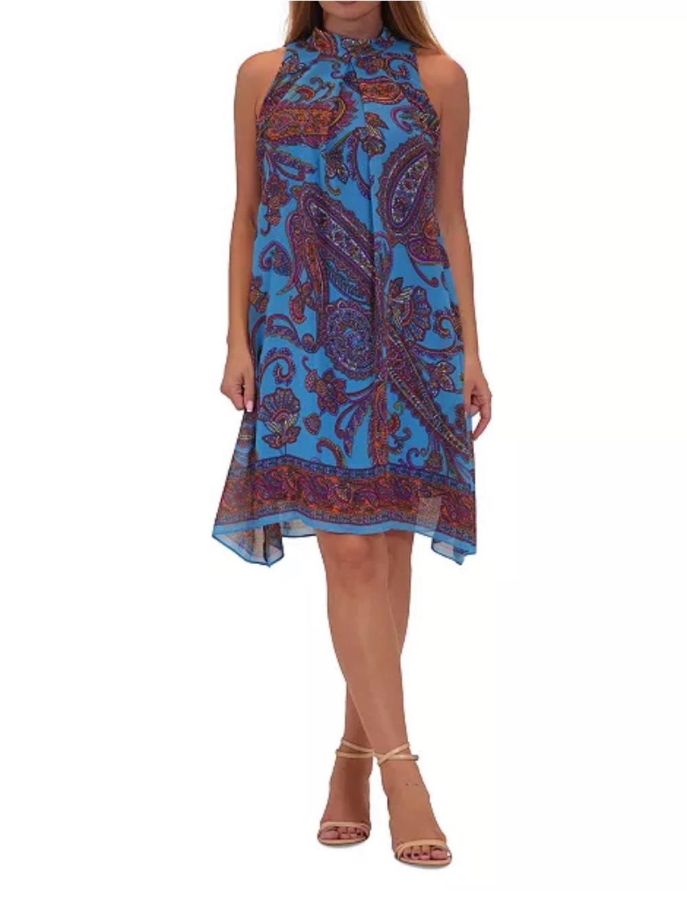 Robbie Bee Women's Paisley Printed Mock Neck Sleeveless Shift Dress Sz 16